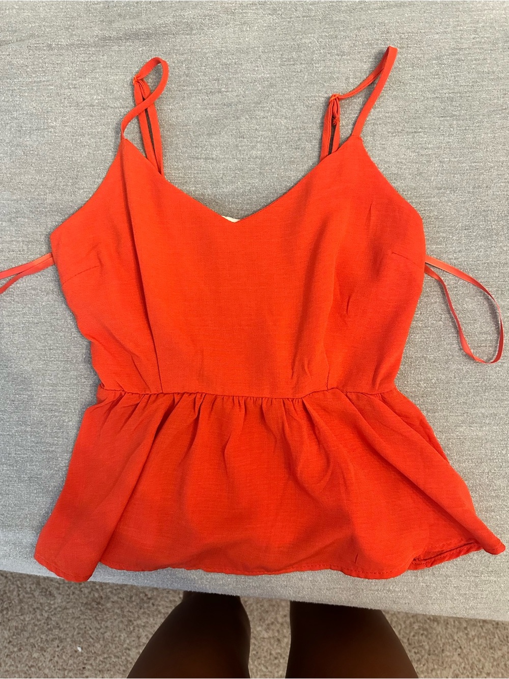 Women’s Red orange Spaghetti Strap Peplum Tank Top